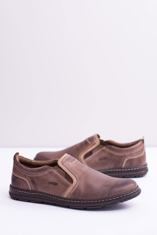 přiléhavé Kožené pánské polobotky Leonidas hnědé