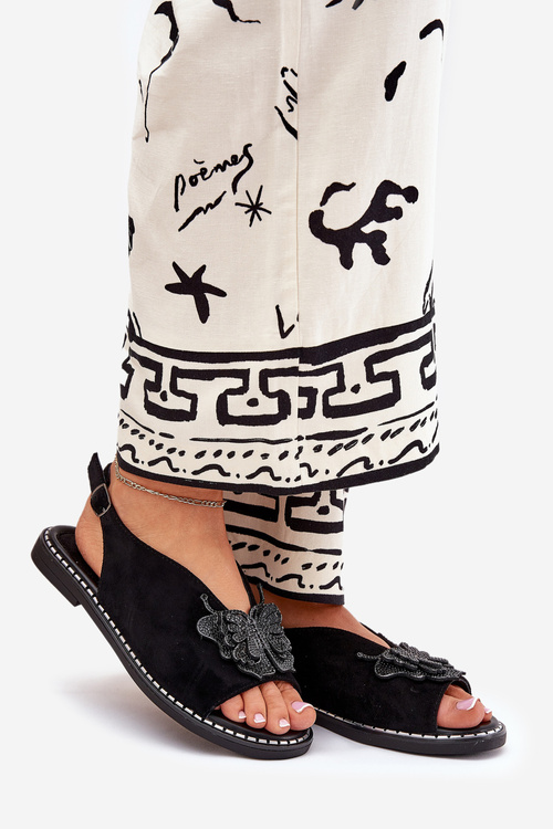 Dámske sandále na plochom podpätku s ozdobou čierne Setorina