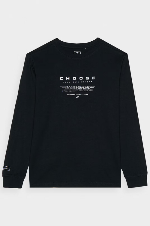 Tričko S Dlouhým Rukávem Pro Chlapce S Potiskem Regular 4F 4FJWAW24TLONM294-20S Černé
