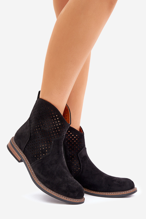 Děrované Boty Na Plochém Podpatku Černé Zinollia