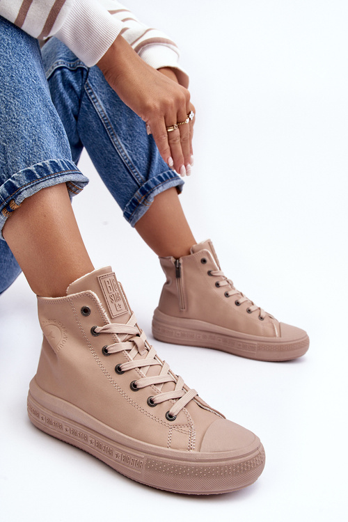 Dámské zipové boty s oteplováním bež Big Star MM274022