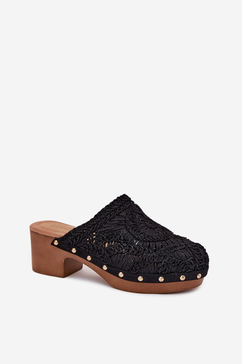 Háčkované Dámské Pantofle Na Podpatku Černé Senevia