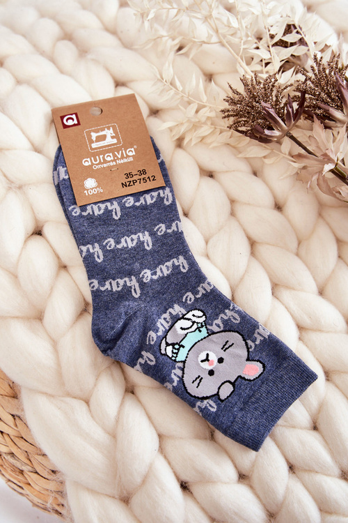 Dámské bavlněné ponožky zajíc Modre