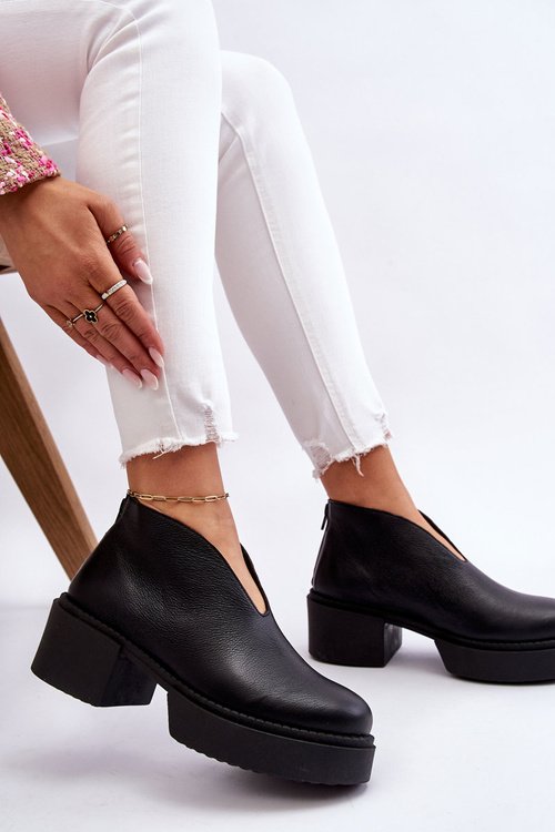 Kožené kozačky na masivních podpatcích Nicole 2795/056 Černá