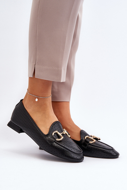 Dámské mokasíny na ploché podrážce s ozdobou černé Iluvana