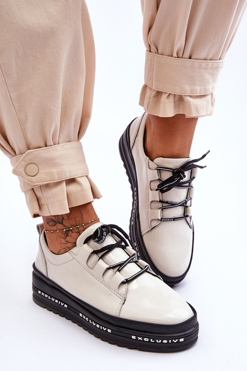 Lakýrované dámské tenisky na platformě béžové S.Barski LR592B