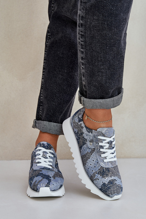 Semišové Vzorované Športové Topánky Na Platforme S Leskom D&A LR51-635 Modré