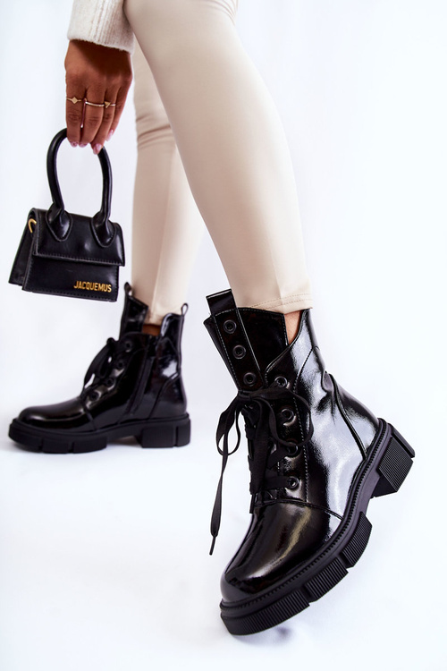 Dámské teplé lakované boty Workers černé Efemia