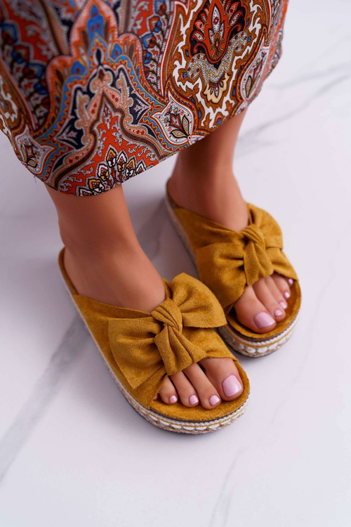 Ženské žabky s lukmi hrubá podrážka žltá Milady