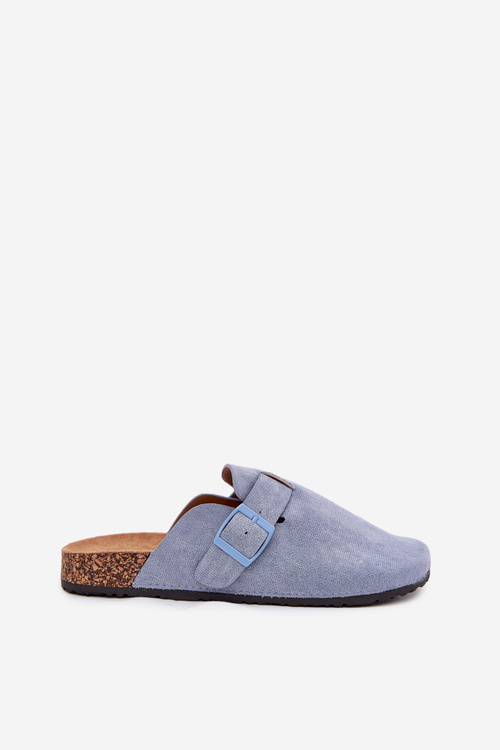 Dámske dreváky a na korkovej platforme s prackou modré Klarae