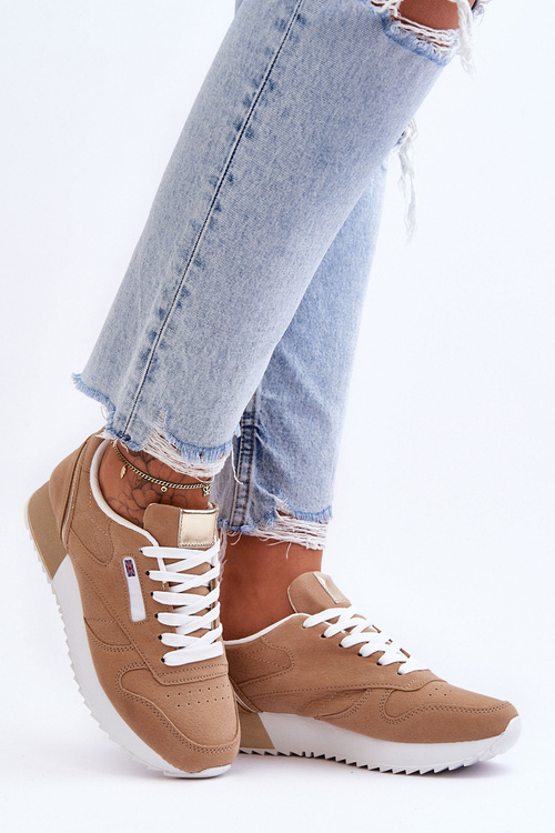Merida Beige Leather Laced Sports topánky na platforme