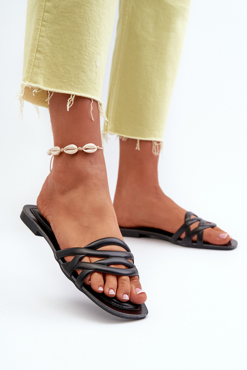 Dámské sandály z eko kůže na ploché podrážce černé Moldela