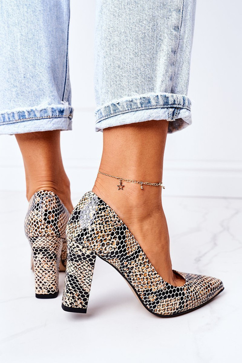 Lodičky Na Podpatku Se Zvířecím Vzorem Lewski Shoes 2453 Černé-Béžové