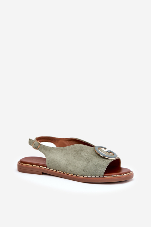 Ploché sandály se zdobením zelené Haliones