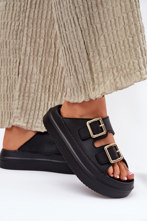 Dámské pantofle na platformě se zlatými sponami černé Zorila