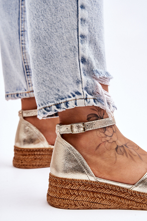 Dámské kožené espadrilky sandály zlate Moise