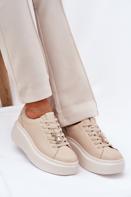 Dámske Kožené Športové Topánky Na Platforme S Klipom Vinceza 39922 Béžové