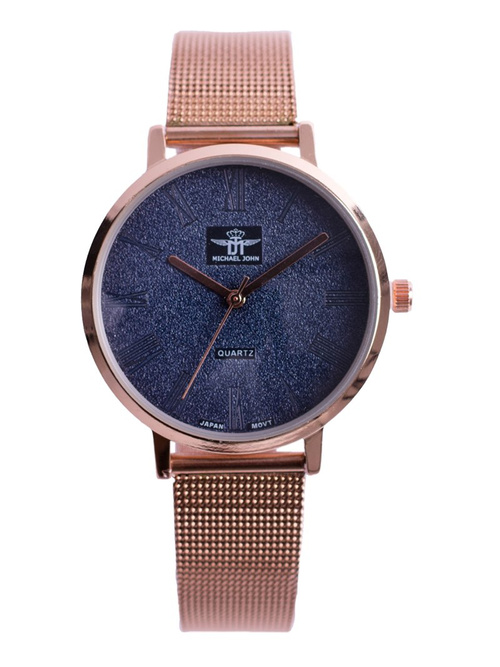 Dámske hodinky Michael John Elis Pink Gold / Navy Blue Shield