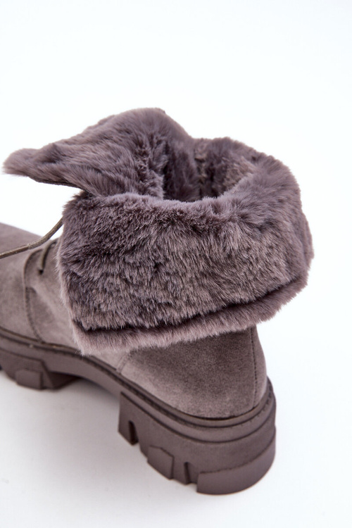 Suede Lace -up Boots Workers s kožušinou sivou frendo
