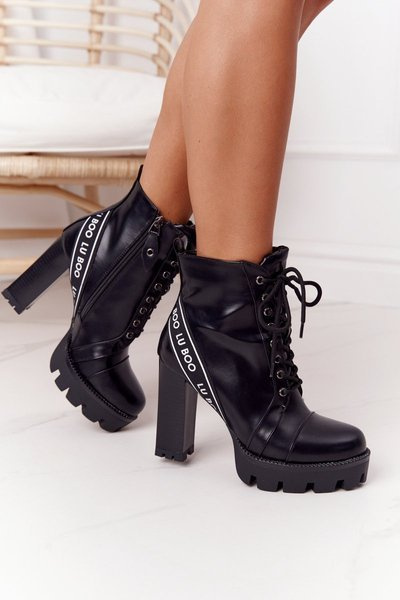 Šněrovací Boty Na Vysokých Podpatcích Lu Boo.Černé