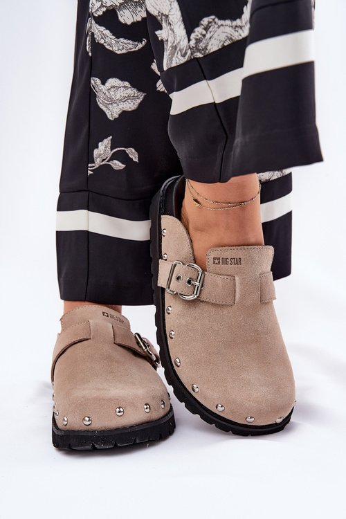 Semišové Pantofle Dámské Na Platformě Big Star RR274A376 Béžové