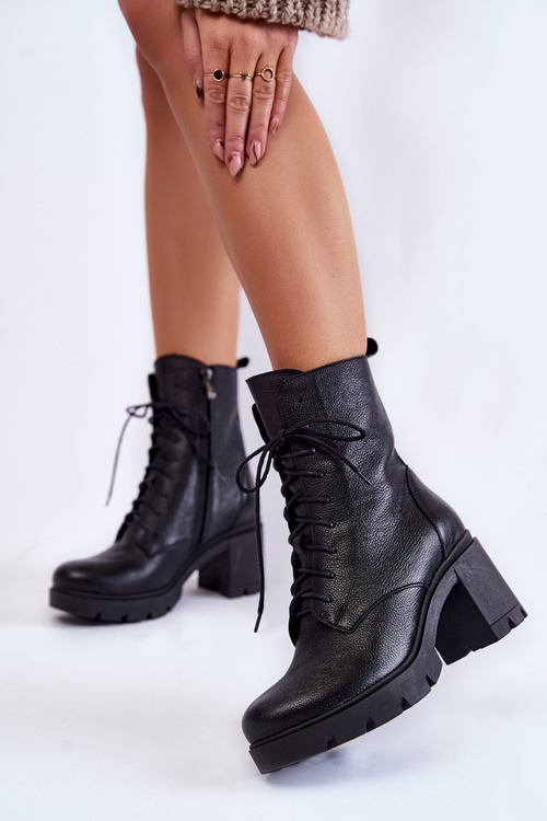 Dámske kožené vysoké podpätky čierne lemar rea