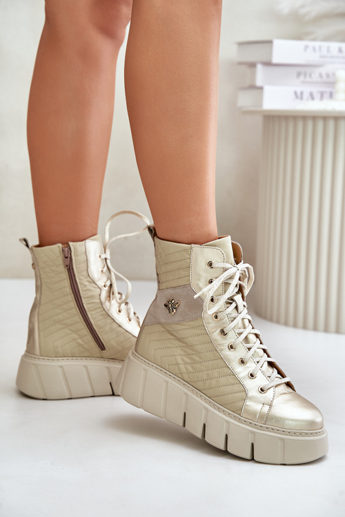 Kožené Boty Na Platformě Maciejka 06751-25 Zlaté