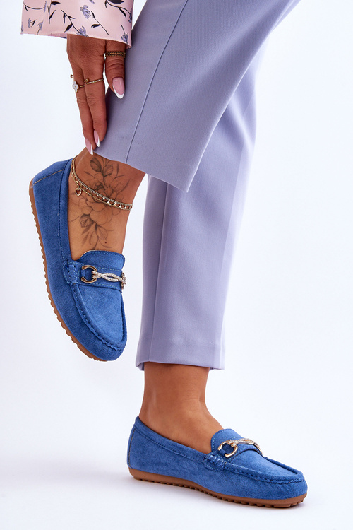 Klasické semišové mokasíny s ozdobou modrej Amery