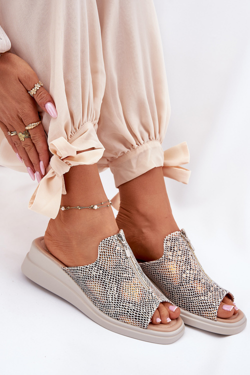 Dámske Sandále Na Klíne S Zipsom Zvierací Vzor Béžové Irriva