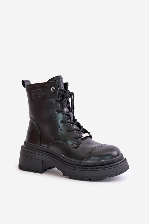 Dámske Zateplené Kožené Čižmy Čierne Goe OO2N4115-W2