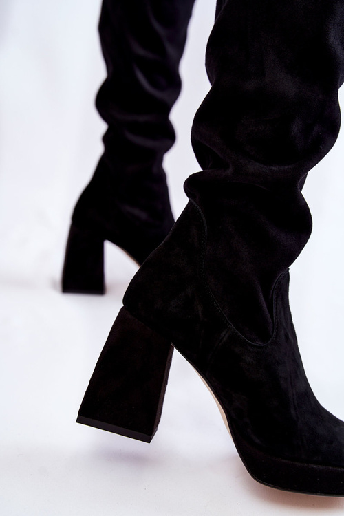 Dámské semišové kozačky nad kolena černé Kessler