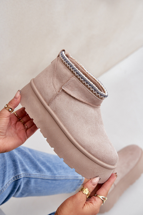 Snehové topánky na platforme s ozdobným vyšívaním svetlo béžové Heslania