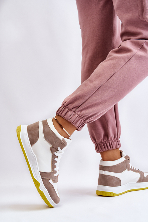 Vysoké dámské sportovní boty Tenisky bílé a béžové Rumour