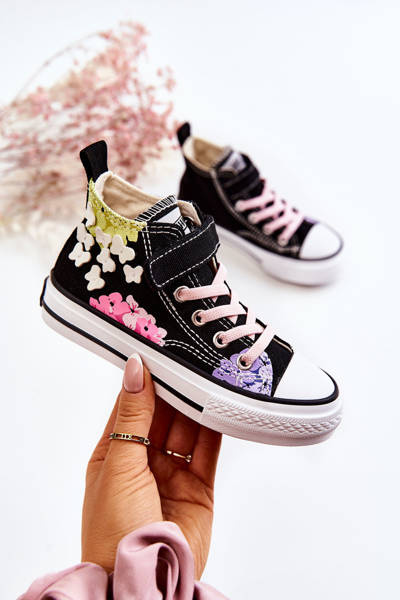 Vysoké dětské látkové tenisky s potiskem černe Dorry