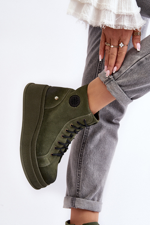 Suede topánky na masívnej platforme Maciejka 06309-24 Olive