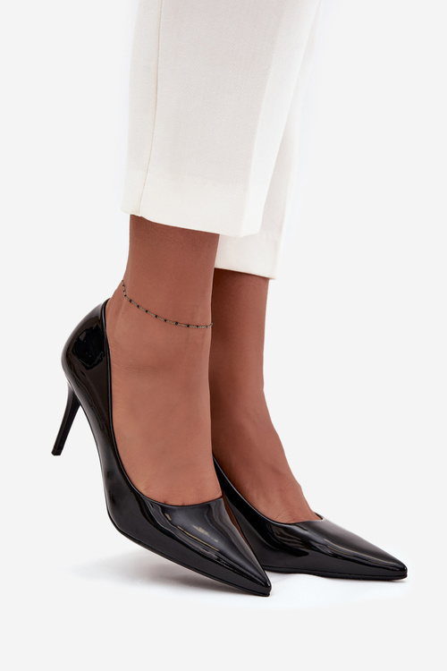 Lakovanej Eko Kožené Dámske Lodičky S Špicatými Nosmi Čierne Jadira