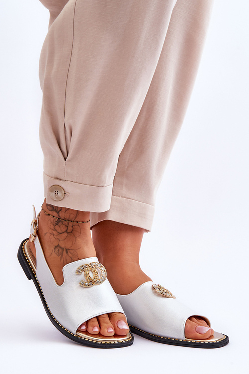 Dámske sandále s dekoráciou S. Barski KV-2775-49 Silver