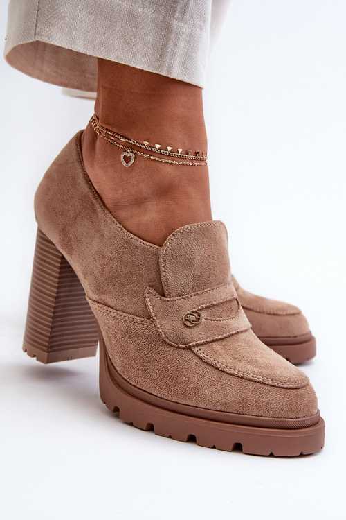 Dámske topánky na opätku z ekokože béžové Larmaves