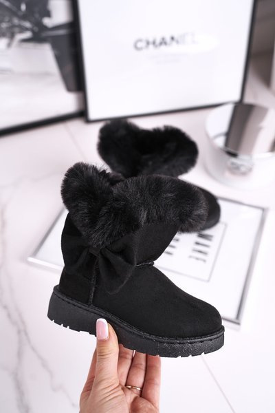 Detské topánky Snehové topánky s kožušinou čiernou velou