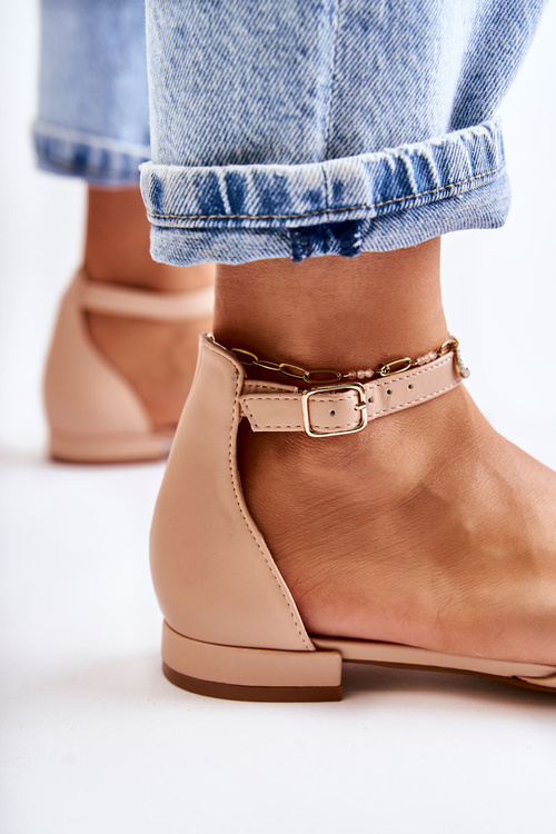 Dámske kožené baleríny sandále s béžou