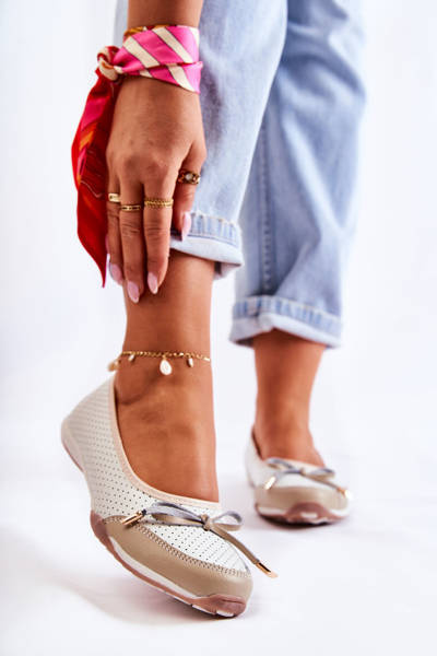 Prolamované Kožené Baleríny Bílé-Béžové Erdola