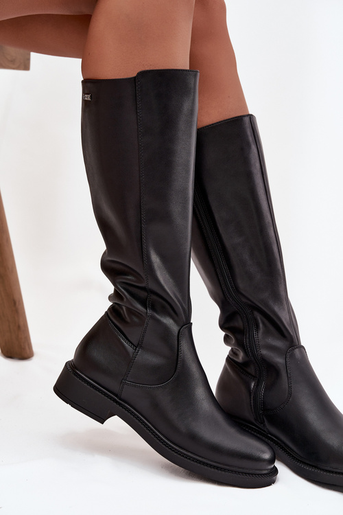 Kožené dámske čižmy s podšívkou na nízkom opätku Sergio Leone KZ25600-S Čierne