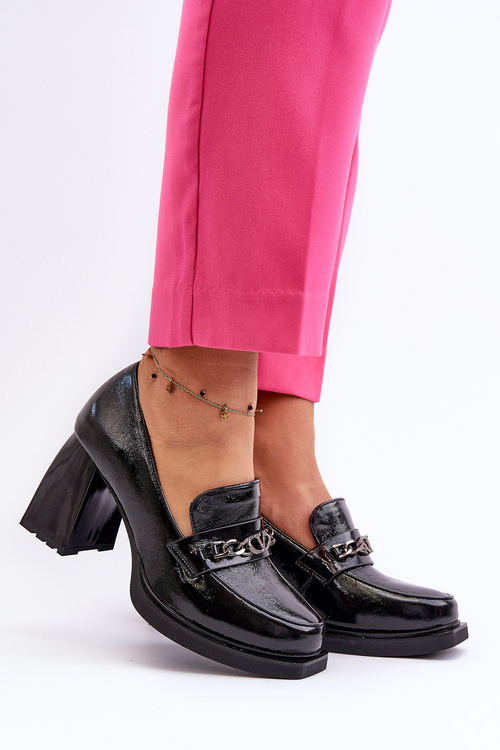 Lakované čižmy na robustnom opätku čierne Terimene