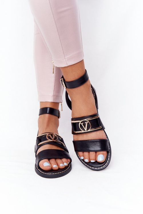 Ploché kožené sandále čierne včas