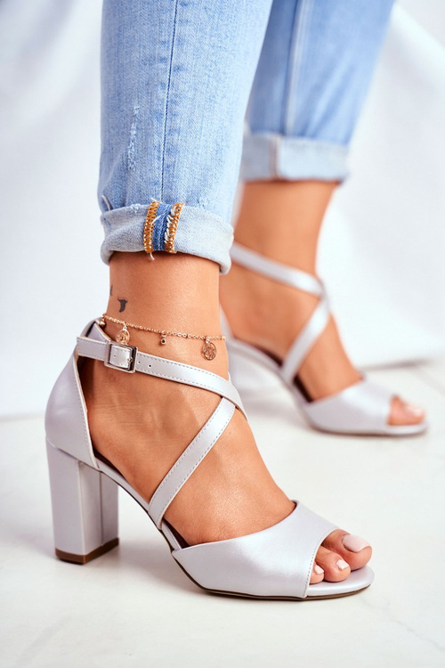 Dámské Sandály Na Podpatku Sergio Leone Stříbrné Perlová SK865