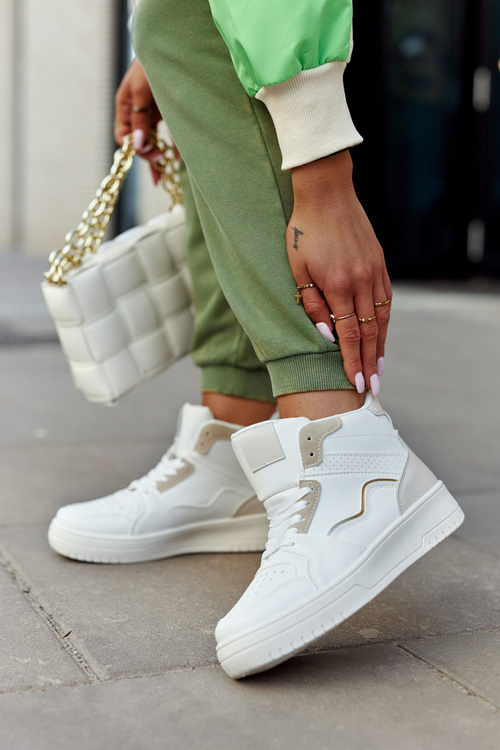 Vysoká dámská sportovní obuv bílá a béžová Megithoe