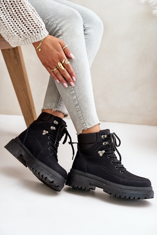 Dámske Čierne Šnurovacie Čižmy Rabaria