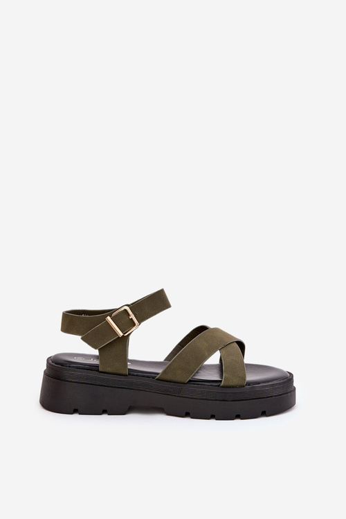 Dámske sandále na platforme z eko kože tmavozelené Gevinniser