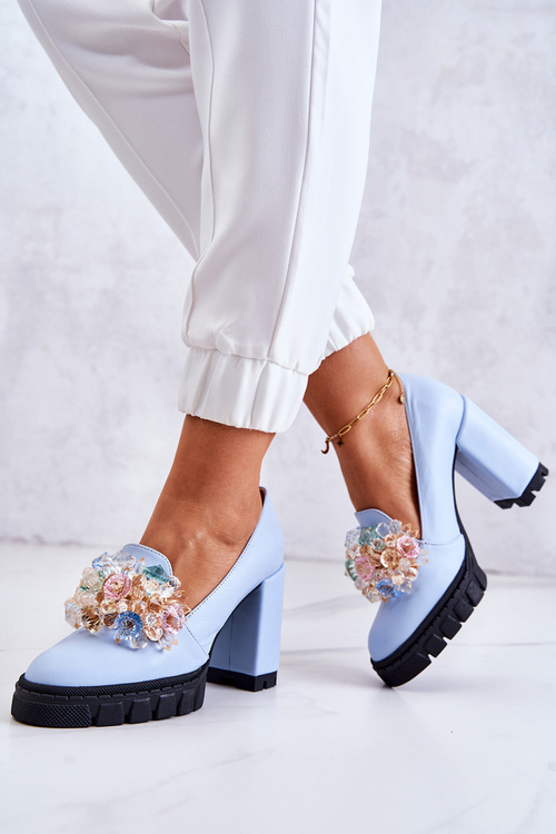 Elegantní lodičky S Ornamentem Hladká modrá Caterine