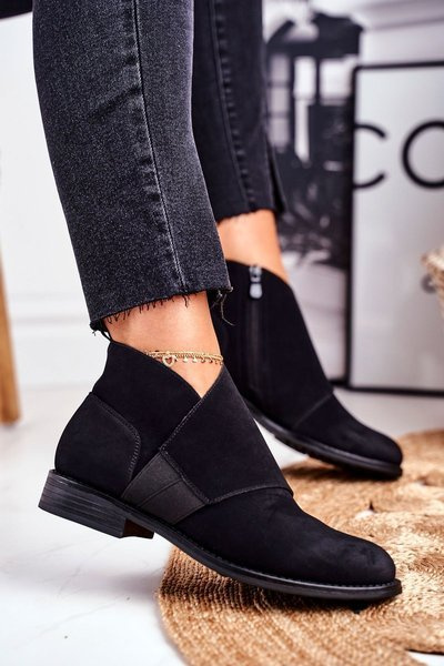 Dámske topánky teplé ploché čierne siro päta Chelse